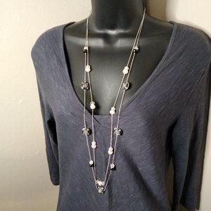 2 Layer Long NY Necklace With Pink Beads 36.5 Inches